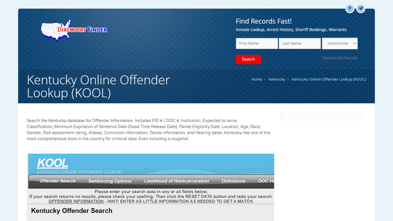 Kentucky Online Offender Lookup (KOOL) | People Lookup - USDirectoryFinder